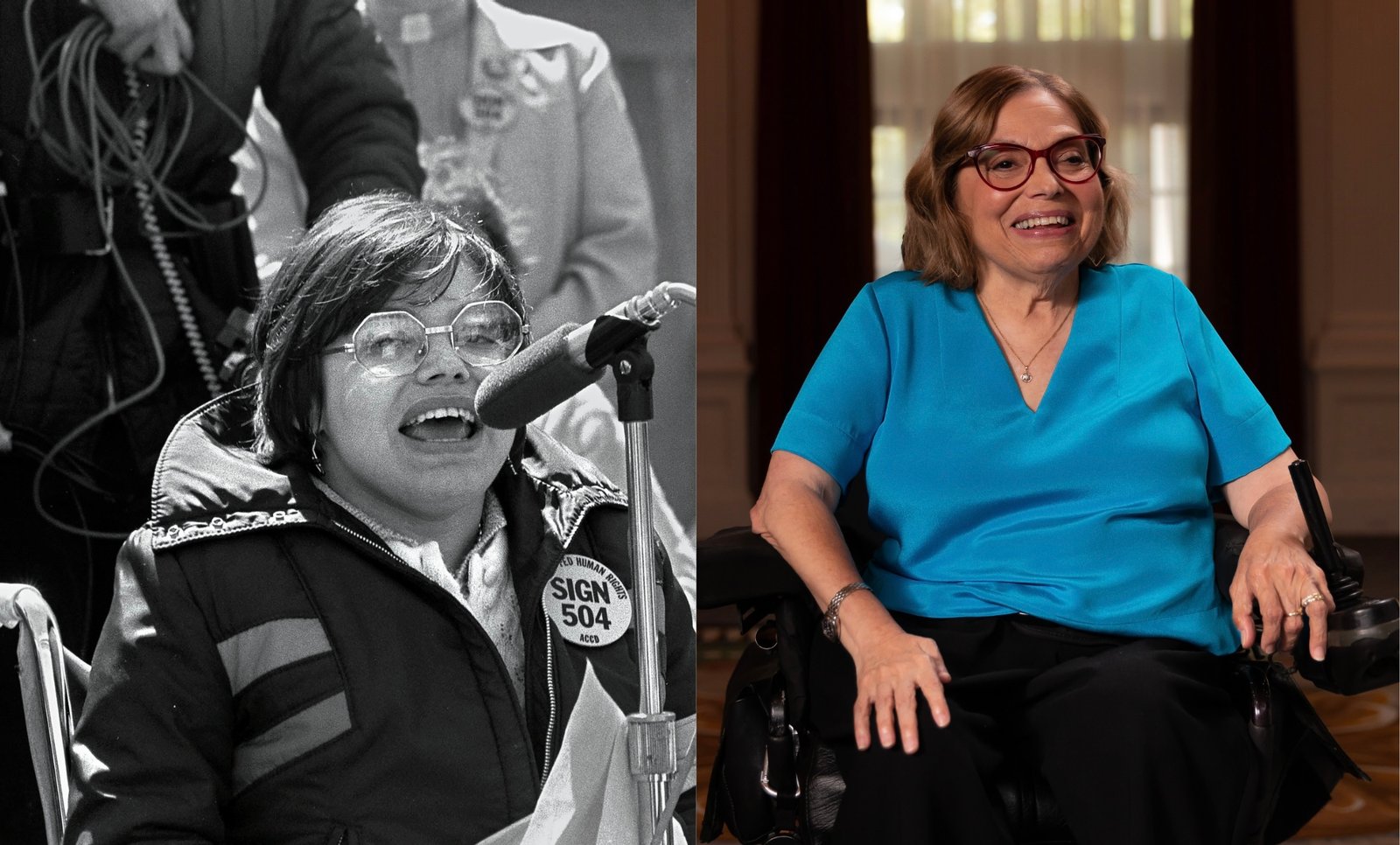 Two photos of Judy Heumann
